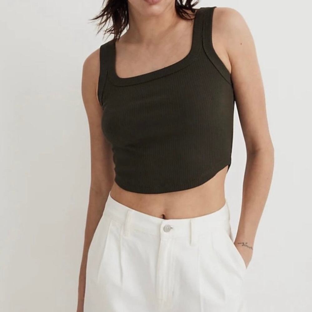 Madewell Sleekhold Tailored Ribbed Crop Tank Women's XS Olive Green